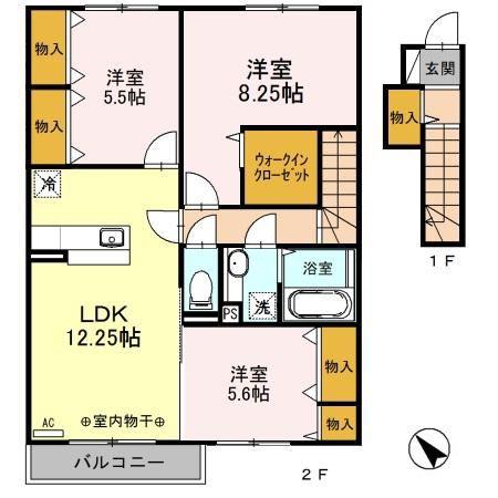 グランシャリオC(3LDK/2階)の間取り写真