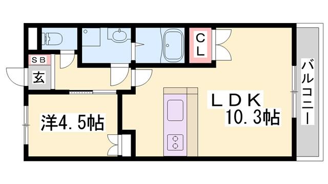 ルナフィット(1LDK/1階)の間取り写真