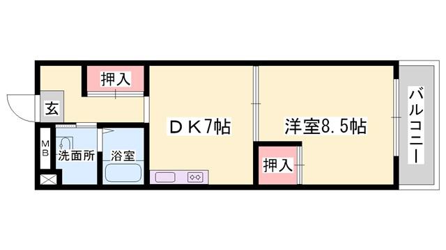 セルジュYS姫路(1DK/5階)の間取り写真