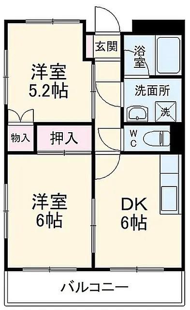 ルシェンテ(2DK/2階)の間取り写真