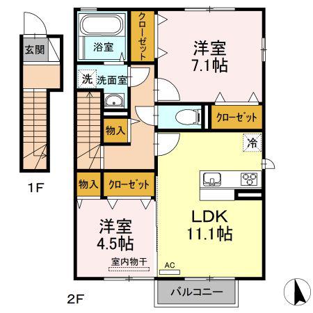 サンシャイン前田A棟(2LDK/2階)の間取り写真
