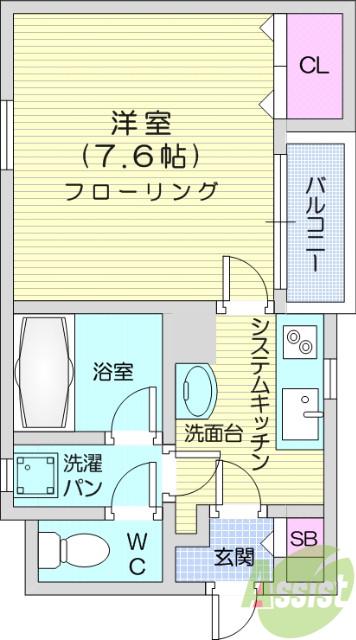 メゾンドシャルマン原町(1K/1階)の間取り写真