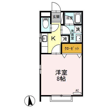 ハイブリッジB(1K/2階)の間取り写真
