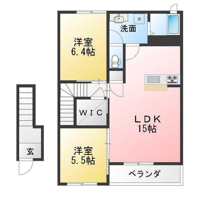 グリーンハウスLATTE C棟(2LDK/2階)の間取り写真