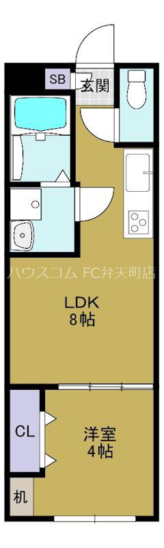 VEENA弁天(1LDK/2階)の間取り写真