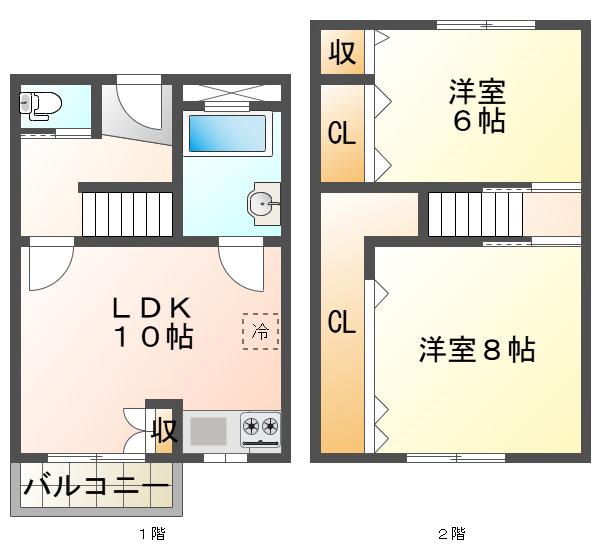 松が丘 14号棟(2LDK/2階)の間取り写真