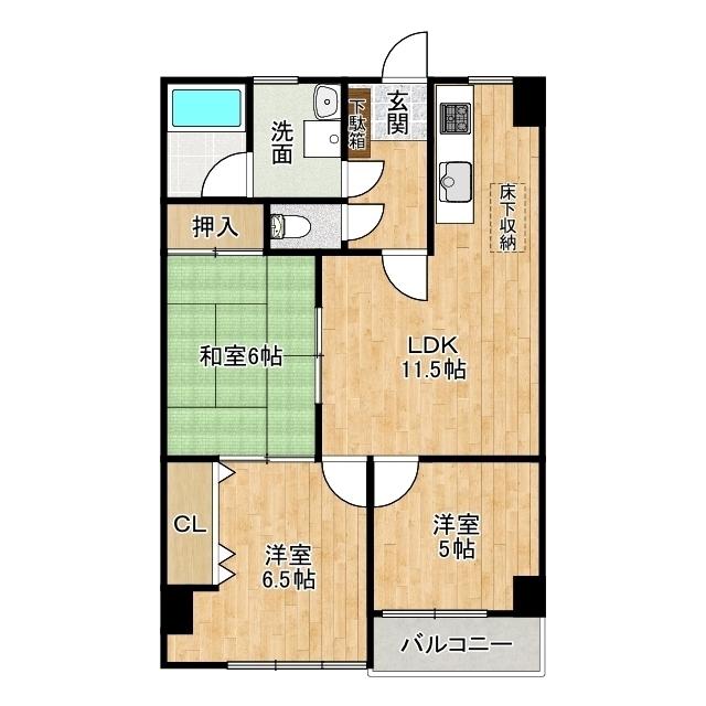 レジデンス両替町(3LDK/1階)の間取り写真