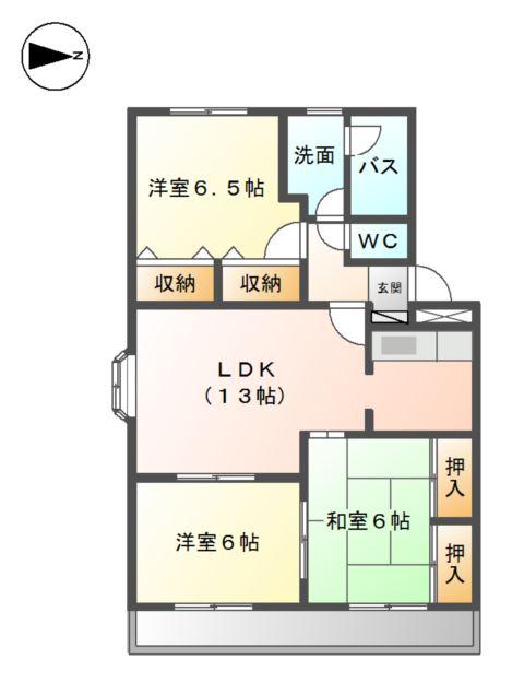 ロイヤルハイツ天拝坂参番館(3LDK/2階)の間取り写真