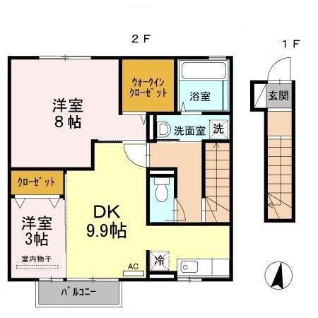エスペランサ中曽根(2DK/2階)の間取り写真