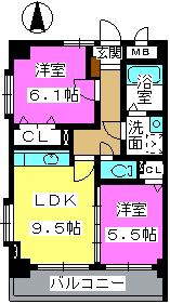 チュリス百道(2LDK/2階)の間取り写真