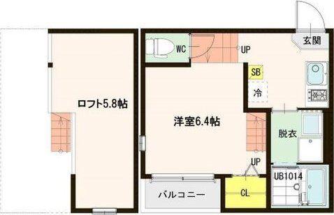 ハーモニーテラス東照宮V(1K/2階)の間取り写真