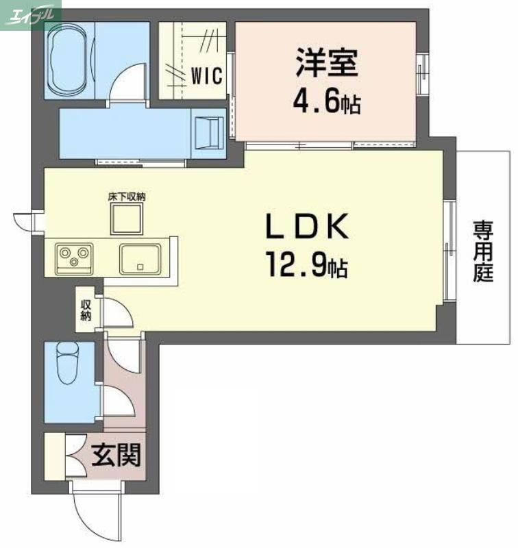 ユーグレイス東島田(1LDK/1階)の間取り写真