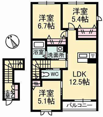 コフレC棟(3LDK/2階)の間取り写真