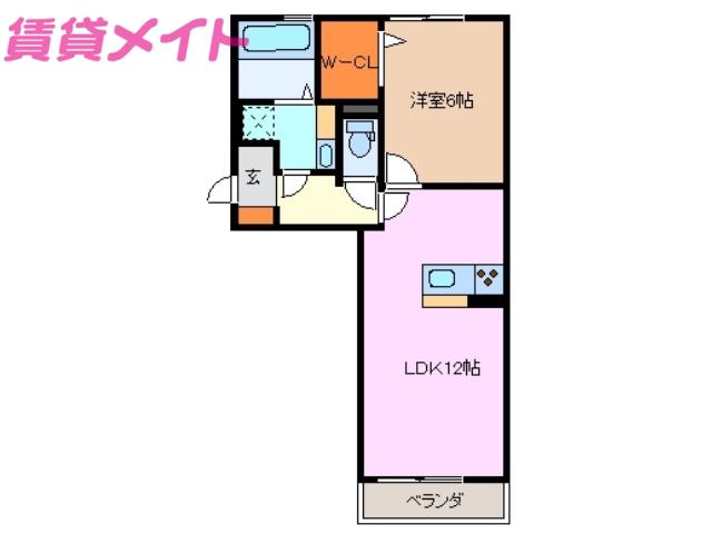 ブリーゼ B棟(1LDK/2階)の間取り写真