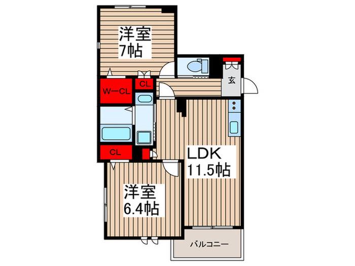 ORTHOSIA REVE1(2LDK/1階)の間取り写真