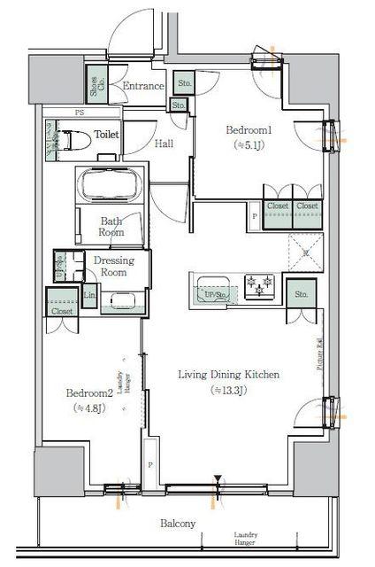 ONE ROOF RESIDENCE NISHI NIPPORI(2LDK/14階)の間取り写真