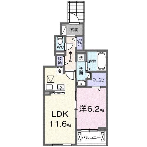 コンフォール北伊丹(1LDK/1階)の間取り写真