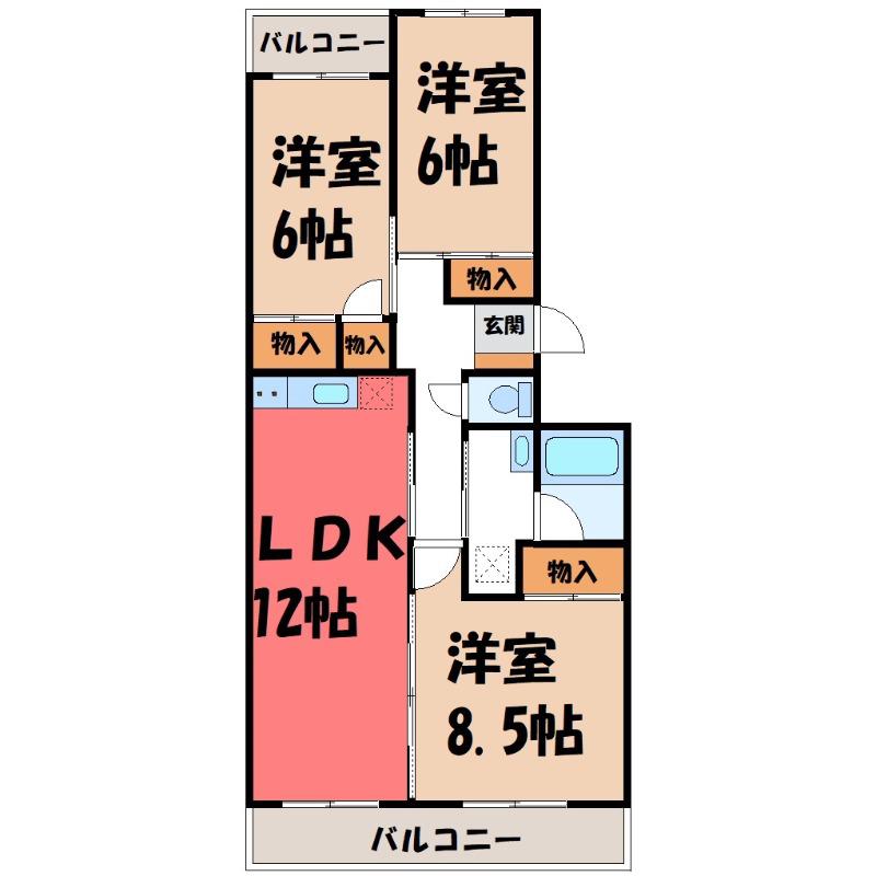 下石倉北ハイツ(3LDK/2階)の間取り写真