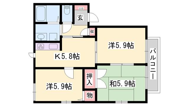 CHIC FAMILLE A棟(3DK/1階)の間取り写真