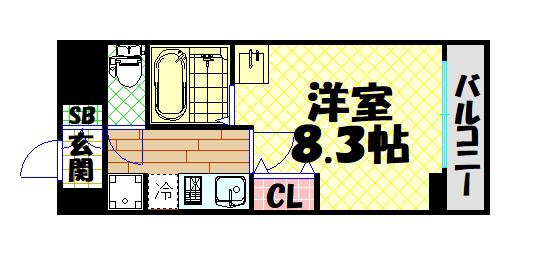 クレストコート難波サウス(1K/9階)の間取り写真