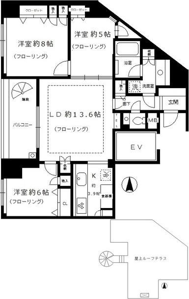 グローリオ御苑内藤町901(3LDK/9階)の間取り写真