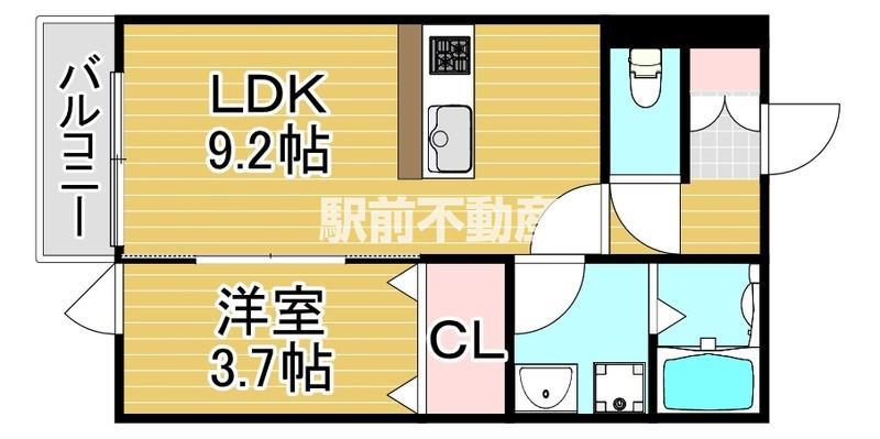 アシスト久留米西町(1LDK/2階)の間取り写真