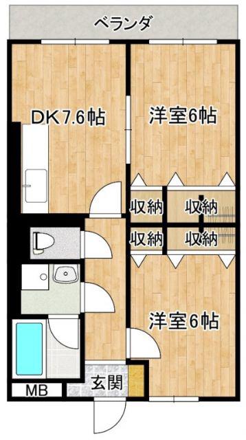 ロイヤルプレース(2DK/1階)の間取り写真