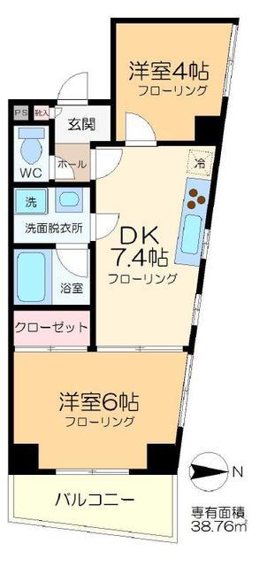 ロイヤルハイツダイノソー(2DK/4階)の間取り写真