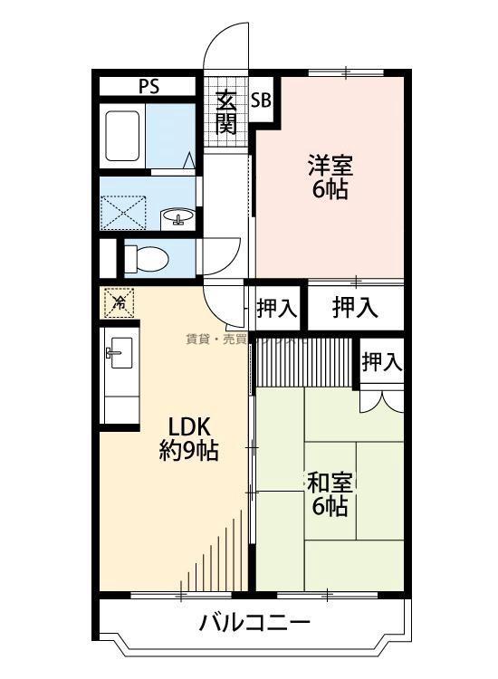 カーサ木津(2LDK/5階)の間取り写真