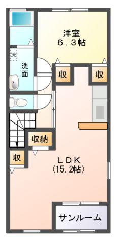 フィールファイン小中野I・II(1LDK/2階)の間取り写真