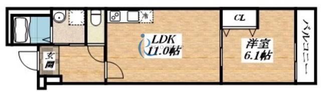 フジパレス湯里VI号館(1LDK/3階)の間取り写真