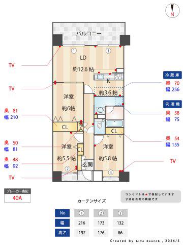 芦屋ハイタウン(3LDK/11階)の間取り写真