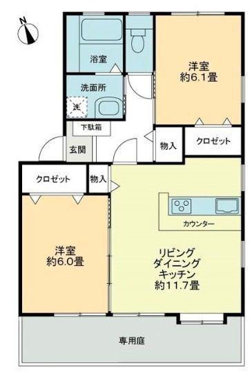 フォブールリヴィン十川B(2LDK/2階)の間取り写真