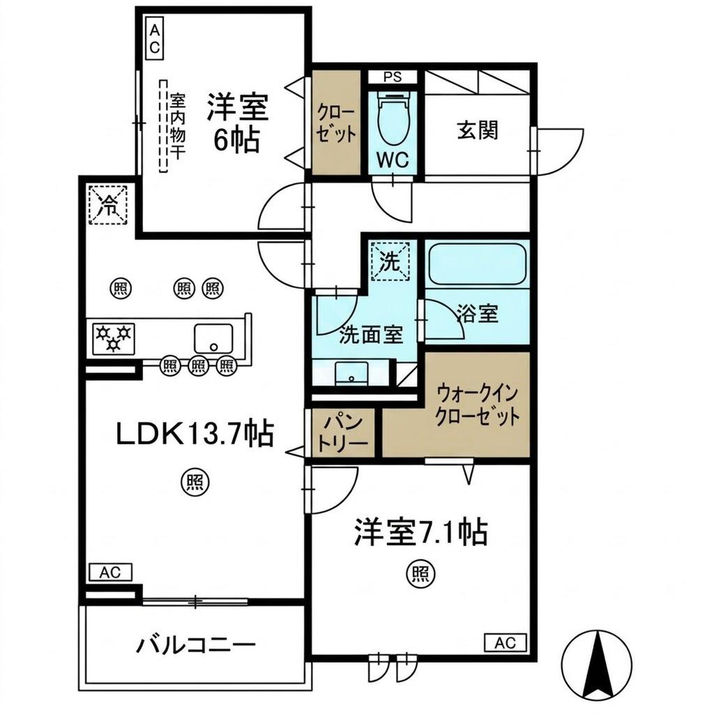 JR山陽本線 北長瀬駅 徒歩6分 3階建 築1年(2LDK/2階)の間取り写真