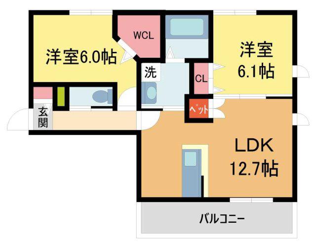 メゾンティーグル神垣(2LDK/2階)の間取り写真
