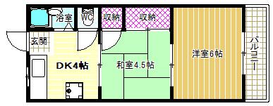 近鉄南大阪線 古市駅(大阪) 徒歩3分 3階建 築57年(2DK/2階)の間取り写真