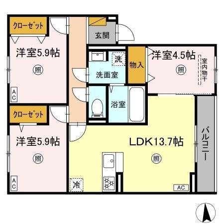 D‐KISARIA大和(3LDK/3階)の間取り写真