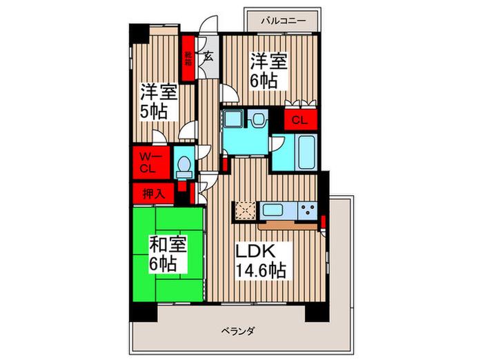 グランヒルズ本八幡(3LDK/4階)の間取り写真