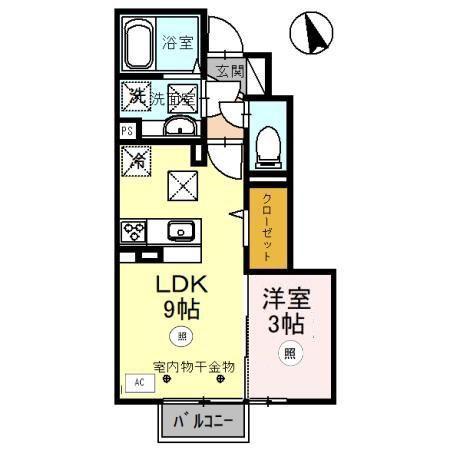 クレセールN(1LDK/1階)の間取り写真