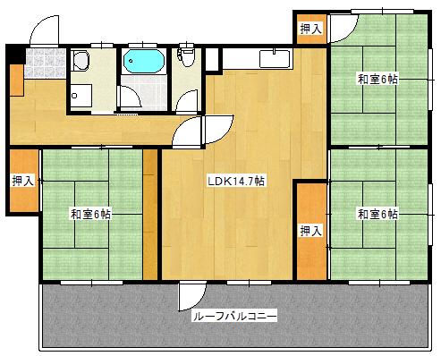 湯尻ビル(3LDK/3階)の間取り写真