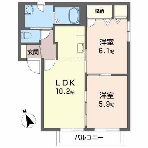 江南ベルシ B(2LDK/1階)の間取り写真