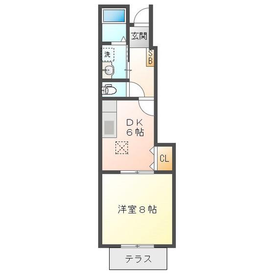 グランサージュB棟(1DK/1階)の間取り写真