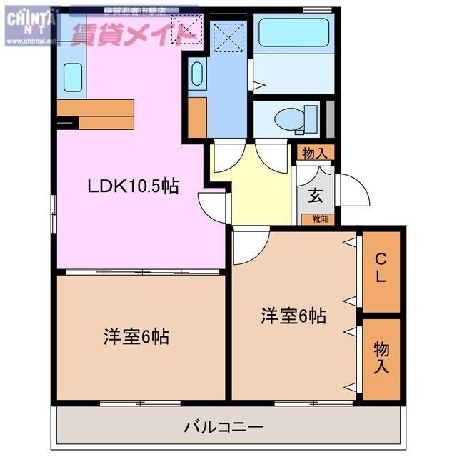 シルキー(2LDK/2階)の間取り写真