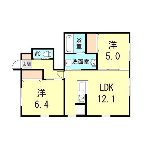 クオーレII(2LDK/1階)の間取り写真