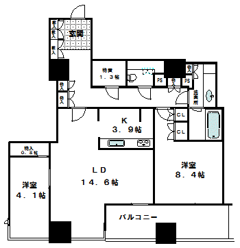 シティタワー高輪(2SLDK/23階)の間取り写真