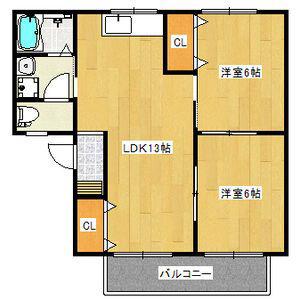 栄林ハイツB棟(2LDK/2階)の間取り写真