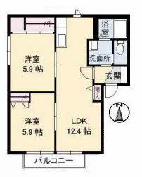 コーポグレイスA棟(2LDK/1階)の間取り写真
