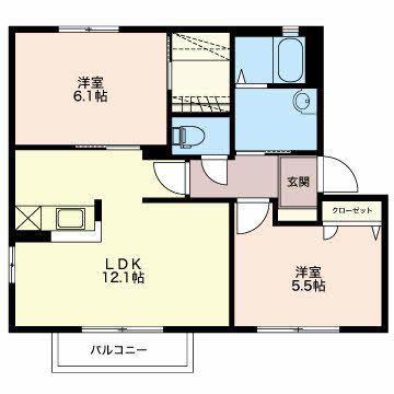 グリシナB(2LDK/1階)の間取り写真