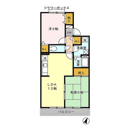 ナチュール日の里 B棟(2LDK/2階)の間取り写真