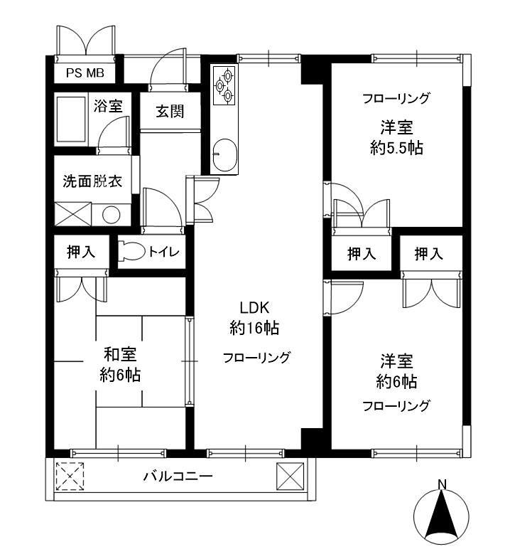 シルベーヌ北山(3LDK/2階)の間取り写真